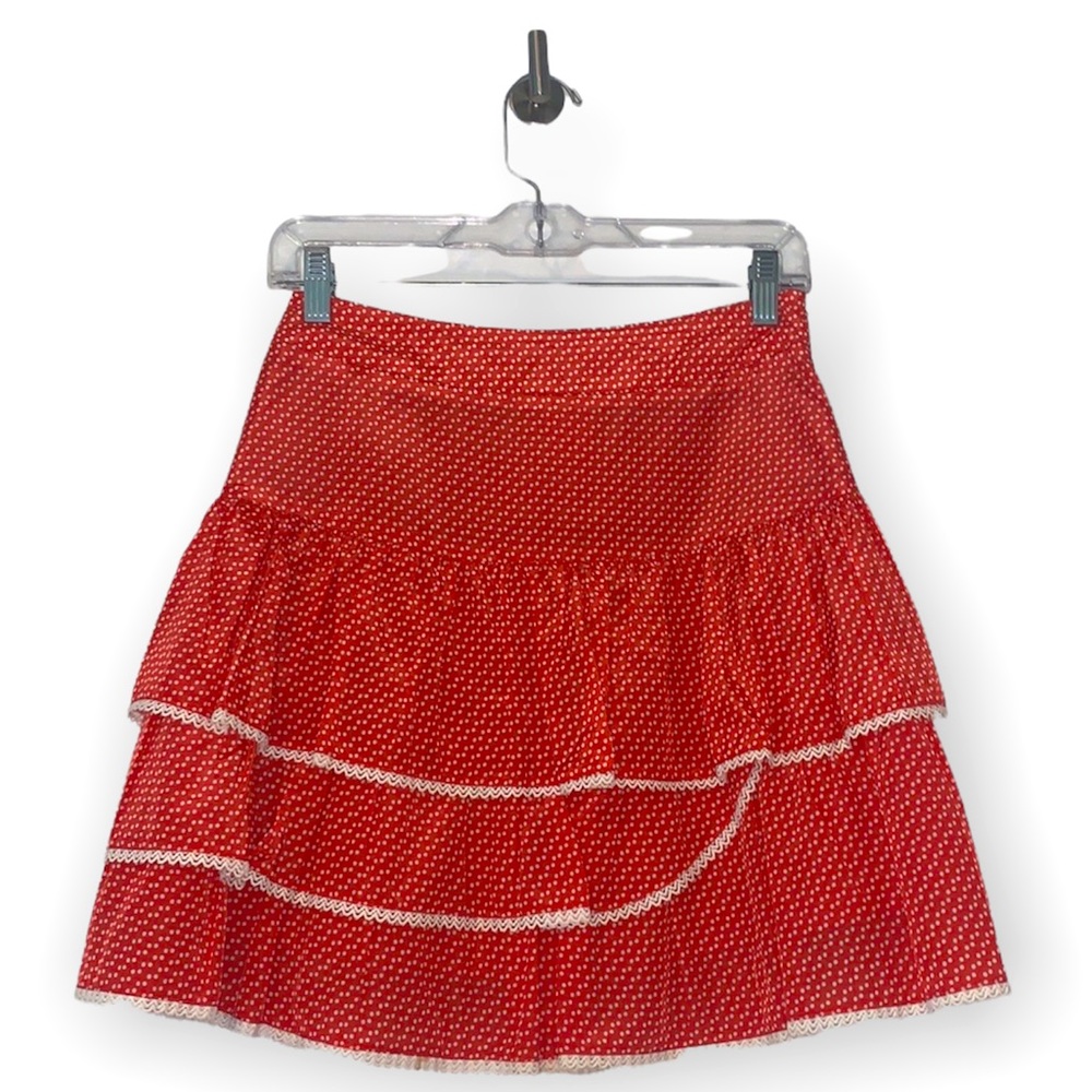 Reneevon Orange White Polka Dot Ruffle and Lace Trimmed Skirt Extra Small